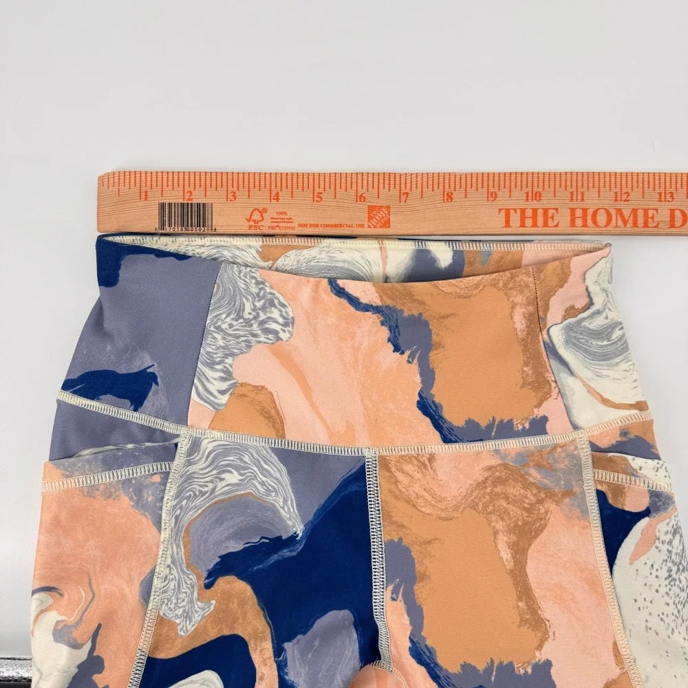 DSG Womens‎ High Waisted Marble Swirl Print 7/8 Leggings Blue Peach XS